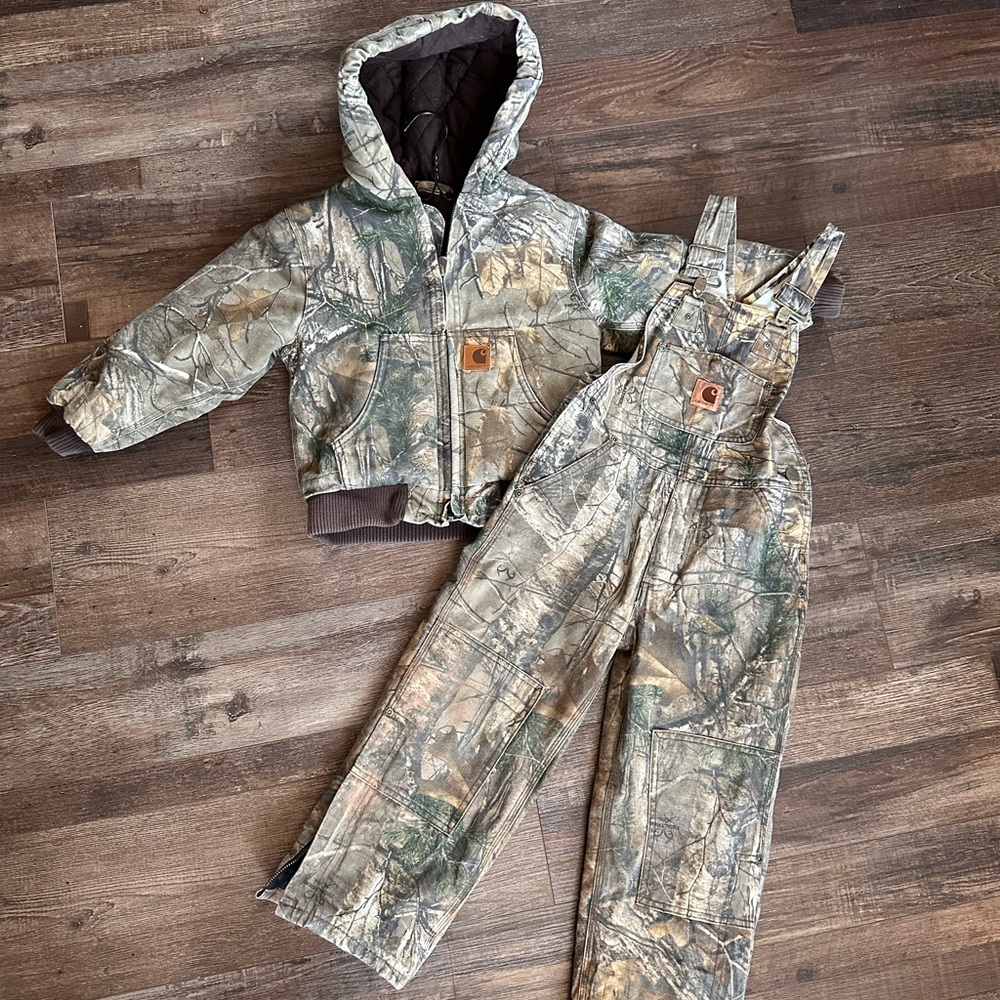 Carhartt Camouflage Hooded Jacket and insulated Overalls Set